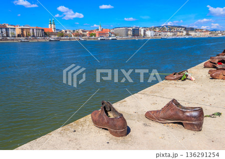 Shoes on the Danube bank - Monument as a memorial of the Jewish victims of the Holocaust during WWII in Budapest, Hungary Shoes on the Danube bank - Monument as a memorial of the Jewish victims of the Holocaust during WWII in Budapest, Hungary 136291254