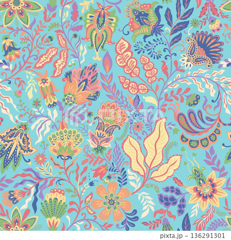 Bright Folk Floral Botanical Garden Pattern 136291301