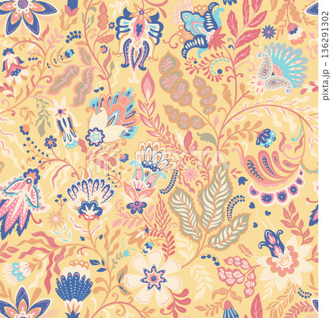 Colorful Folk Floral Botanical Garden Pattern 136291302