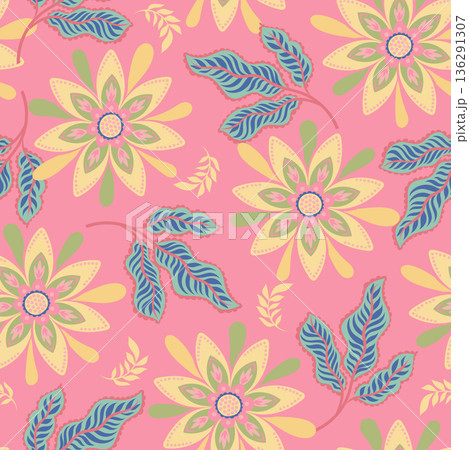 Pastel Folk Floral Garden Pattern 136291307