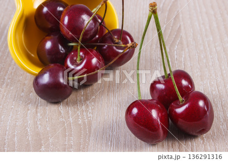 Fresh ripe cherries. Healthy dessert or snack 136291316