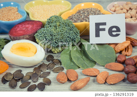 Healthy ingredients containing iron, vitamins and minerals. Best food in fight against anemia Healthy ingredients containing iron, vitamins and minerals. Best food in fight against anemia 136291319