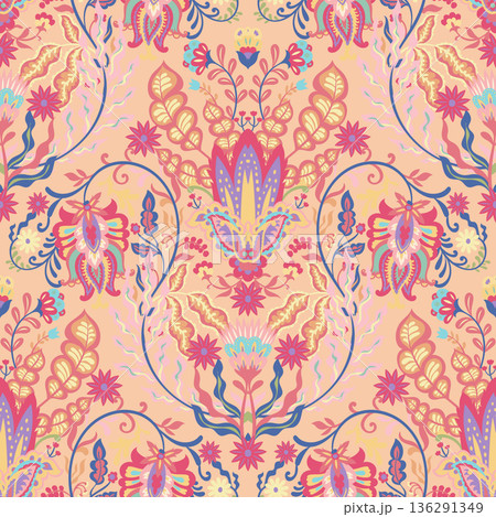 Folk Baroque Floral Medallion Ornament Pattern Folk Baroque Floral Medallion Ornament Pattern 136291349