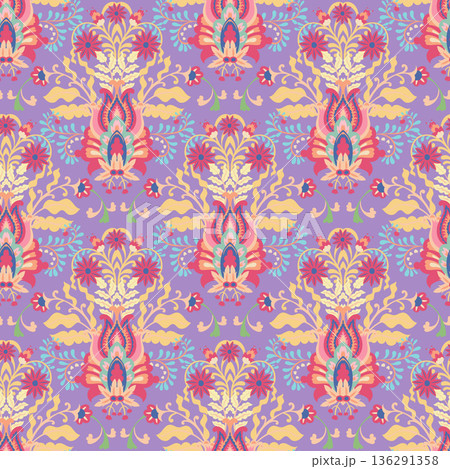 Folk Botanical Damask Inspired Pattern 136291358