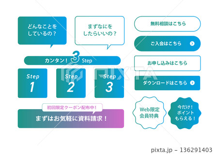 カンタン3ステップで申し込みを案内するWeb導線デザイン｜UI、UX、CTAボタン、3ステップ、フロ 136291403