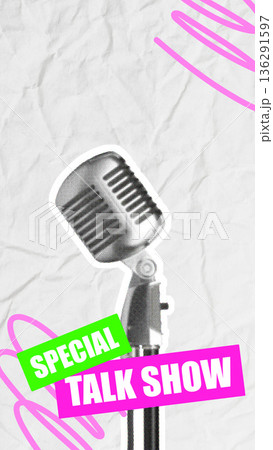 Special talk show recording with microphone and background design Special talk show recording with microphone and background design 136291597