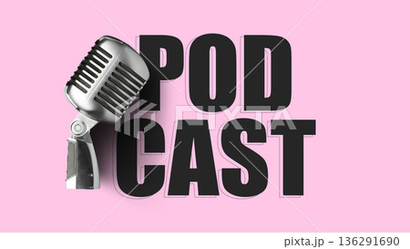 Recording and sharing a podcast in a creative space with bold graphics 136291690