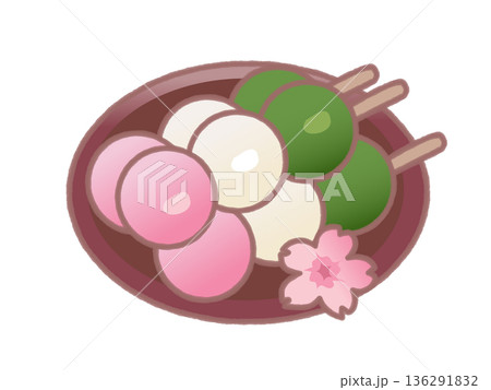 春・桜の季節のお花見にぴったりな和菓子の三色団子 春・桜の季節のお花見にぴったりな和菓子の三色団子 136291832