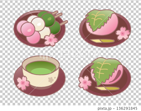 A Japanese sweets set perfect for cherry blossom viewing in spring 136291845