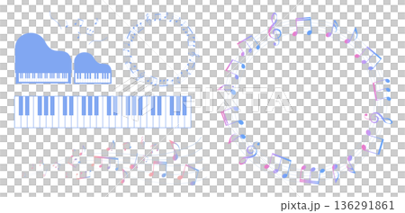 カラフルな五線譜のフレームイラスト ピアノのイラスト素材　鍵盤 136291861