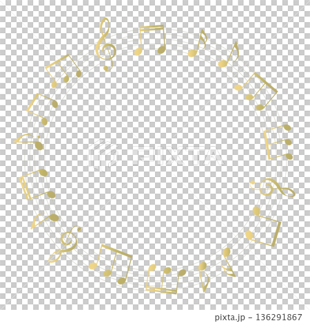 金色樂譜圓形邊框插圖，五線譜，背景插圖，音符，音樂符號插圖 136291867