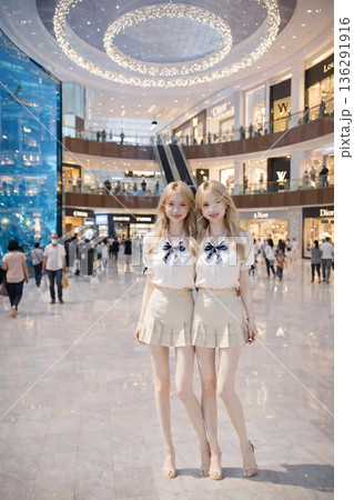 ドバイモールで笑顔で歩く制服の女子高生　　AI画像　AI生成 136291916