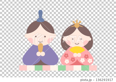 ひな祭りのお内裏様とお雛様のかわいいベクターイラスト 136291917