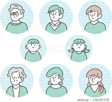 笑顔の老若男女のシンプルな線画イラスト 136292576