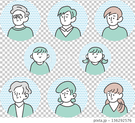 笑顔の老若男女のシンプルな線画イラスト 136292576