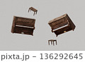 Vintage Wooden Upright Piano with Stool. 3D Rendering. 136292645