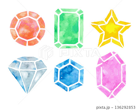 カラフルな宝石の水彩イラストセット 136292853
