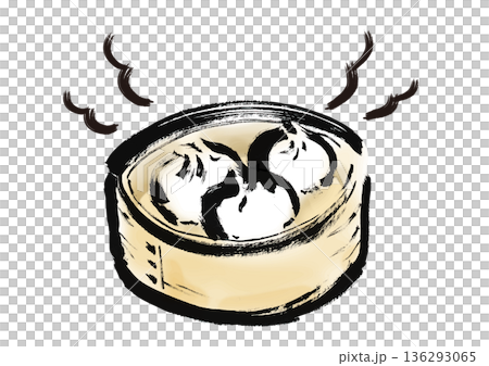 蒸篭に入っている肉まんの和風筆イラスト素材 蒸篭に入っている肉まんの和風筆イラスト素材 136293065