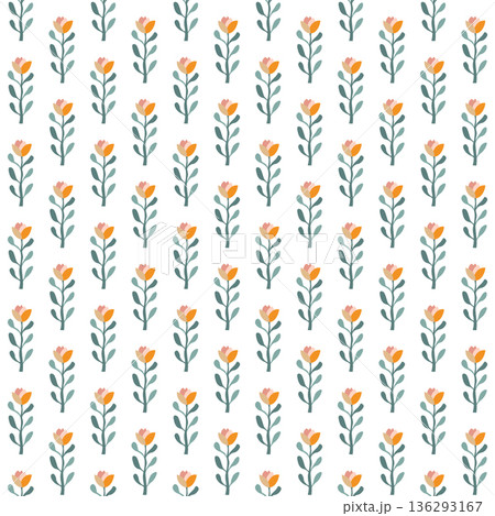 Minimal Folk Tulip Sprigs Vector 136293167