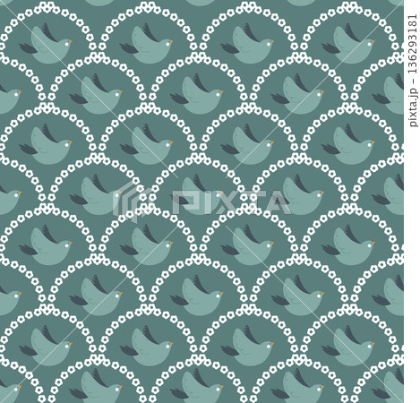 Folk Bird Floral Scallops Vector 136293181
