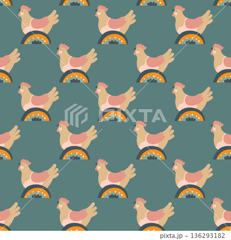 Folk Hen Arch Motif Vector 136293182