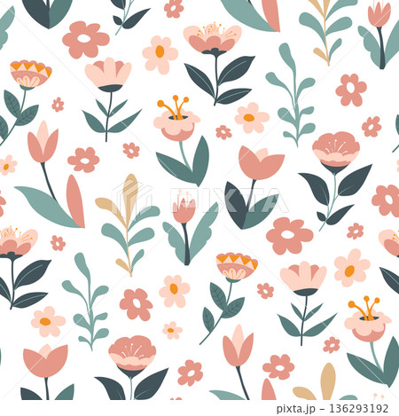 Playful Folk Floral Scatter Vector Playful Folk Floral Scatter Vector 136293192