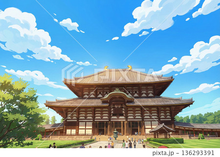 秋の日・鱗雲がきれいな東大寺・・アニメ風 136293391