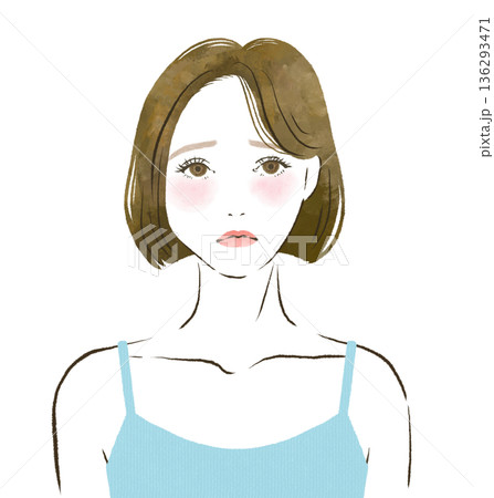 困った表情の女性の上半身イラスト　美容と健康 136293471