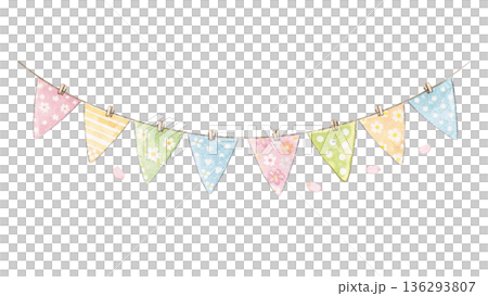 春季彩色旗幟花圈 春季裝飾插圖 136293807