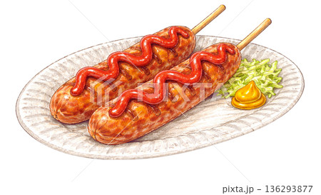 紙皿盛り屋台のフランクフルトのイラスト 136293877