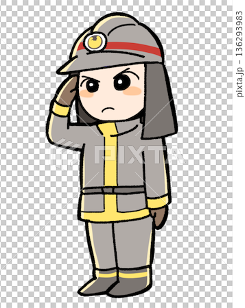 敬礼をする消防隊員 136293983