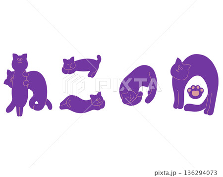 ねこの日の手描き猫文字イラスト　紫 136294073