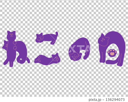 ねこの日の手描き猫文字イラスト　紫 136294073