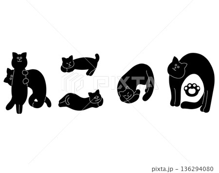 ねこの日の手描き猫文字イラスト　黒 136294080