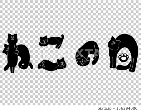 ねこの日の手描き猫文字イラスト　黒 136294080