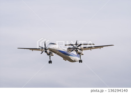 冬の仙台空港　着陸中の飛行機　宮城県名取市 136294140