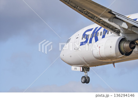 冬の仙台空港　着陸中の飛行機　宮城県名取市 136294146