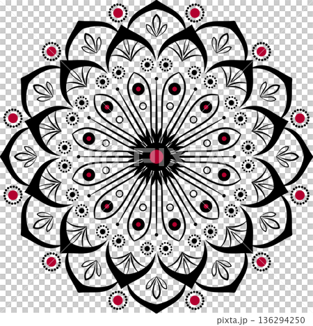 Intricate black red mandala round ethnic ornament Intricate black red mandala round ethnic ornament 136294250