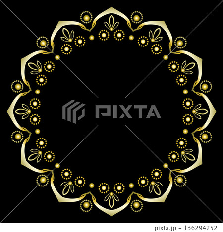 Golden luxury round frame of ethnic round ornament Golden luxury round frame of ethnic round ornament 136294252