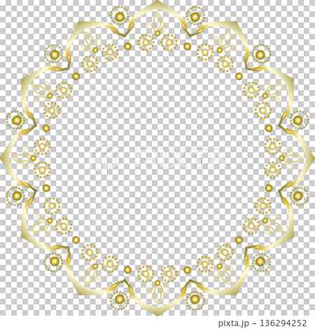 Golden luxury round frame of ethnic round ornament Golden luxury round frame of ethnic round ornament 136294252