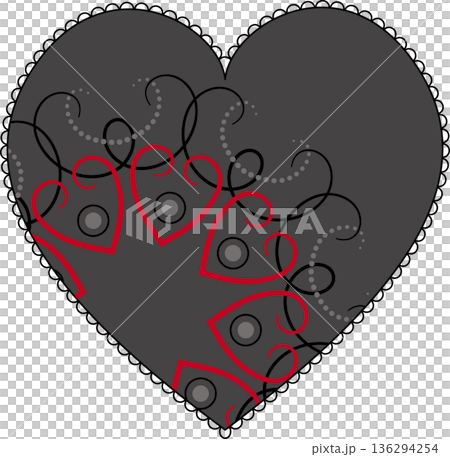 Dark gray heart with mandala ornament. Valentine day greeting card. Dark romantic decor. Black mandala vector illustration. Ornamental round pattern of curved lined. Ethnic ornament Dark gray heart with mandala ornament. Valentine day greeting card. Dark romantic decor. Black mandala vector illustration. Ornamental round pattern of curved lined. Ethnic ornament 136294254
