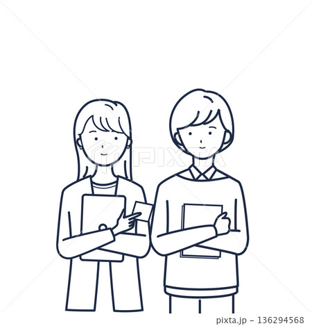 線画の会議前に根回しをする女性 線画の会議前に根回しをする女性 136294568