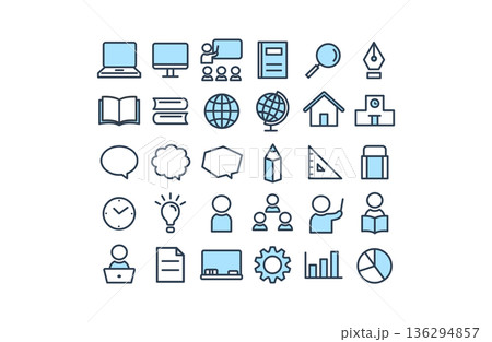 学校・勉強・教室のシンプルアイコンセット（青アクセント） 136294857