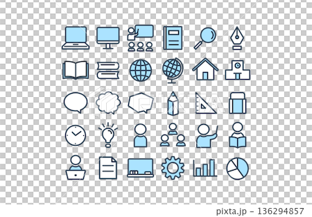 学校・勉強・教室のシンプルアイコンセット（青アクセント） 136294857