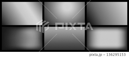 Transparent black gradient overlay with soft vignette and fade for cinematic background, banner template and subtle film texture. Dark mask and blur effect layout, isolated alpha edges vector set 136295153