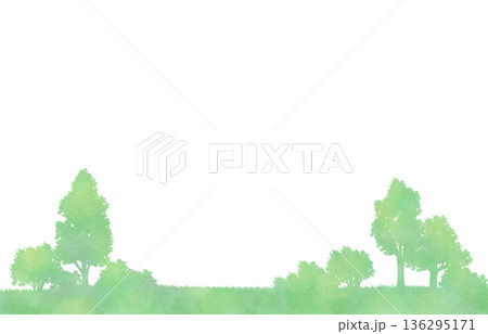 緑の草木のシルエット　水彩　フレーム 136295171