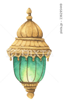 Watercolor Illustration of Ramadan Lantern. 136295449
