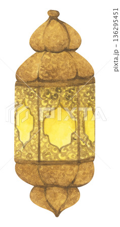 Watercolor Illustration of Ramadan Lantern. 136295451