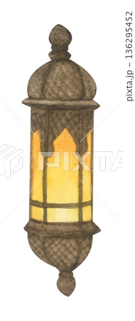 Watercolor Illustration of Ramadan Lantern. 136295452