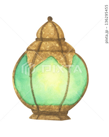 Watercolor Illustration of Ramadan Lantern. 136295455